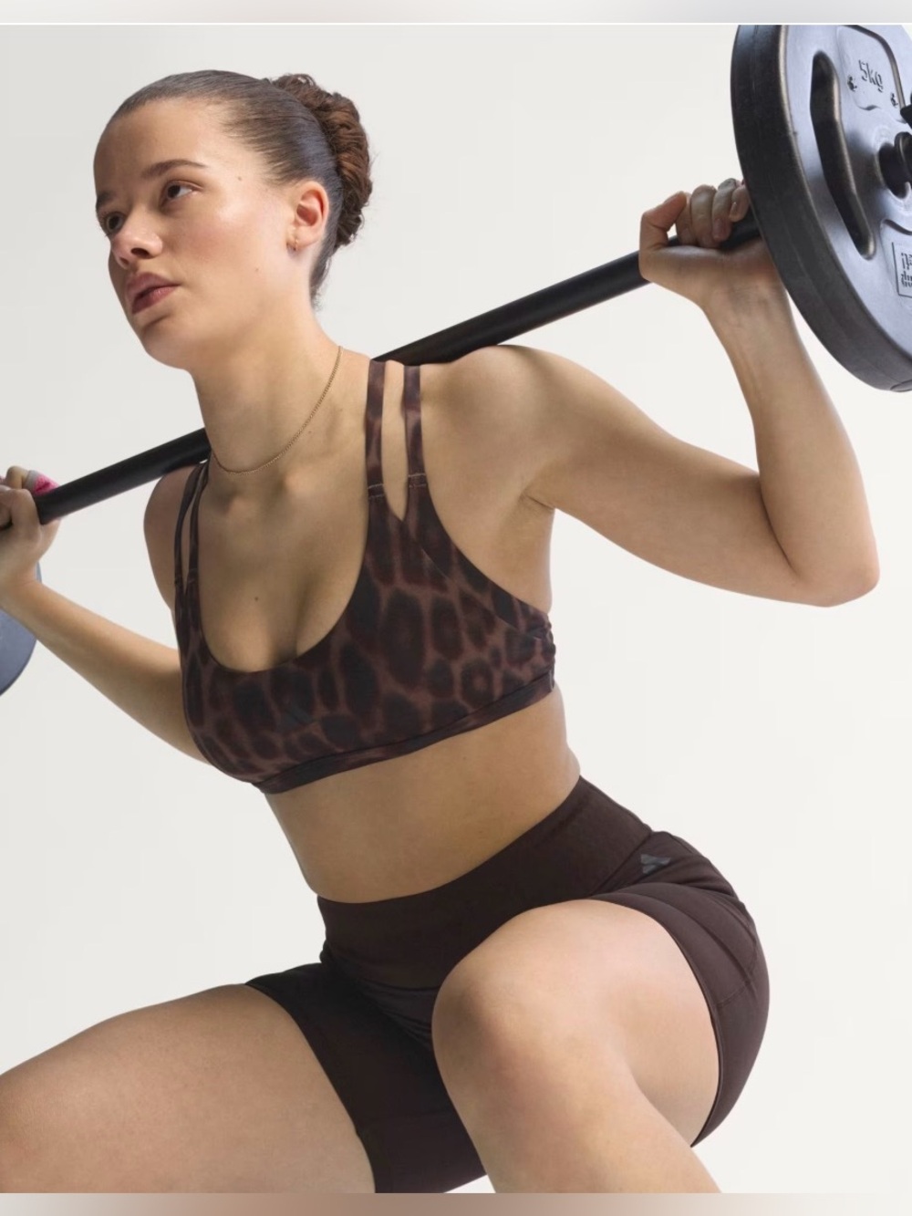 adidas Brown Leopard-Print Double-Strap Sports Bra - M